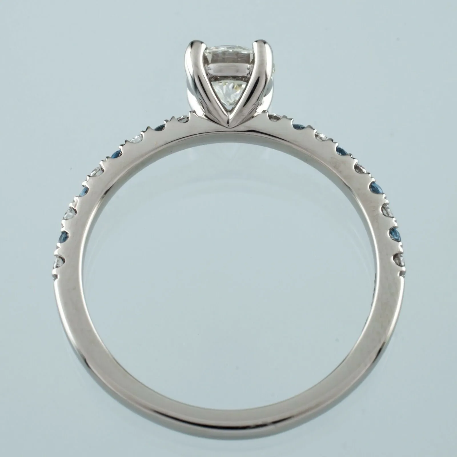 0.73 carat Round Diamond Solitaire Palladium Ring w/ Aquamarine Accents GIA
