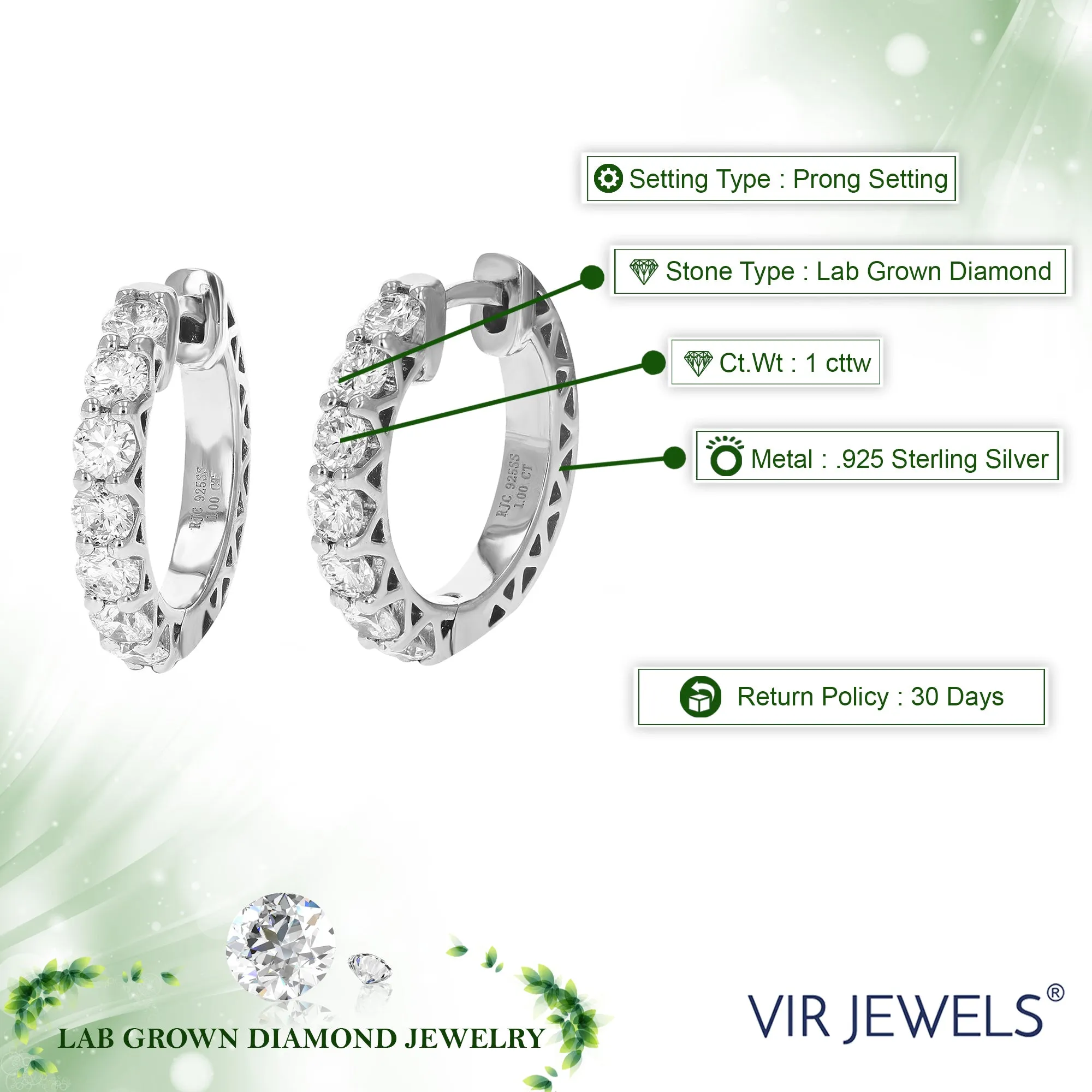 1 cttw Lab Grown Diamond Hoop Earrings in .925 Sterling Silver