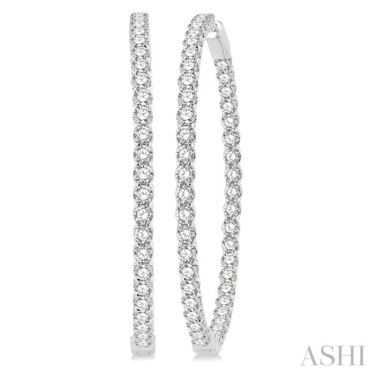 10 ctw Inside-Out Round Cut Diamond 2-Inch Hoop Earrings in 14K White Gold