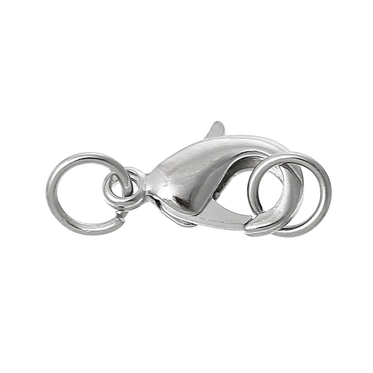 10 Pcs Copper Lobster Clasp Silver Tone Findings w/ Open Jump Rings (19mm x 7mm)