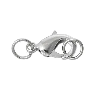 10 Pcs Copper Lobster Clasp Silver Tone Findings w/ Open Jump Rings (19mm x 7mm)