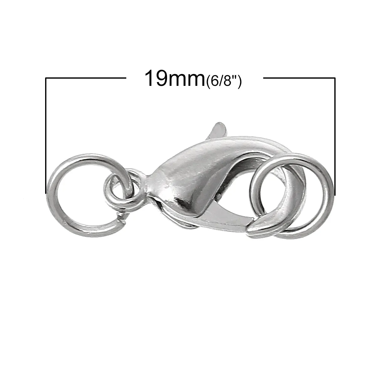 10 Pcs Copper Lobster Clasp Silver Tone Findings w/ Open Jump Rings (19mm x 7mm)
