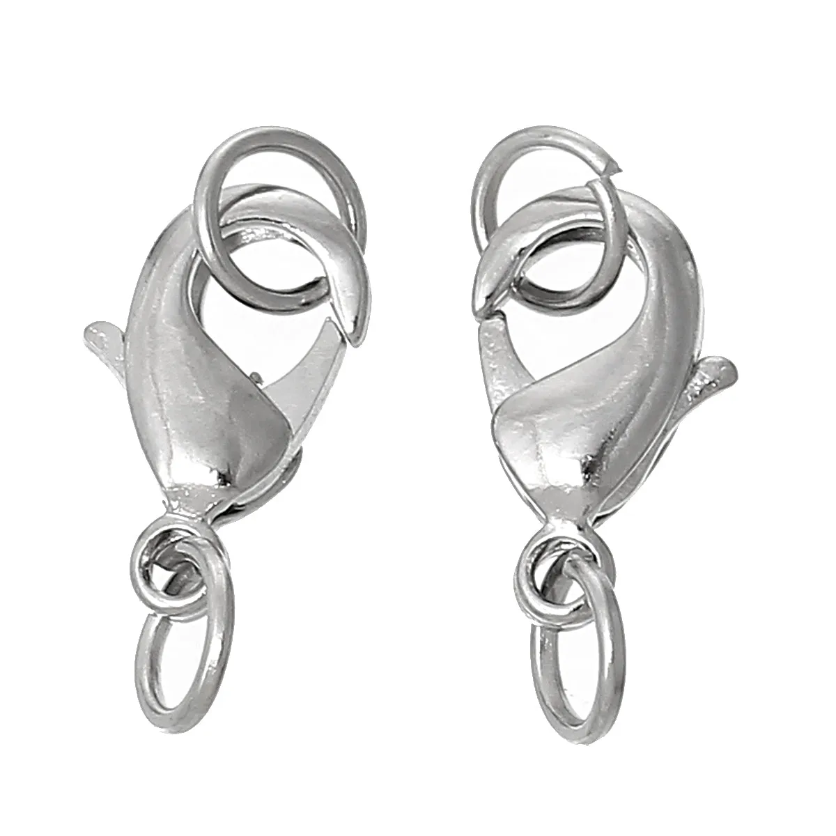 10 Pcs Copper Lobster Clasp Silver Tone Findings w/ Open Jump Rings (19mm x 7mm)