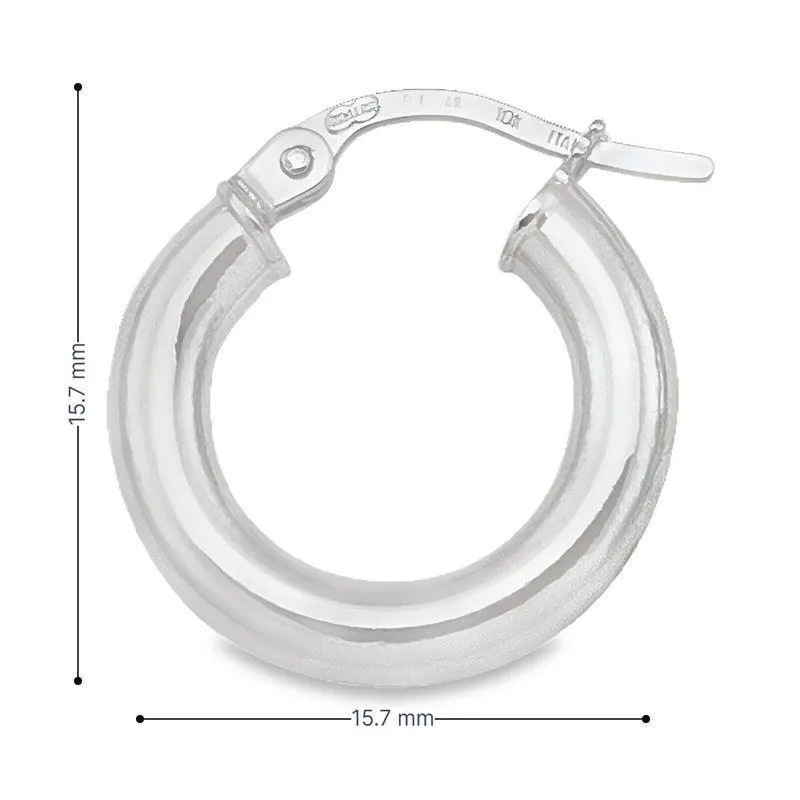10K, 14K White Gold High Polish 3mm Tube Hoop Earrings
