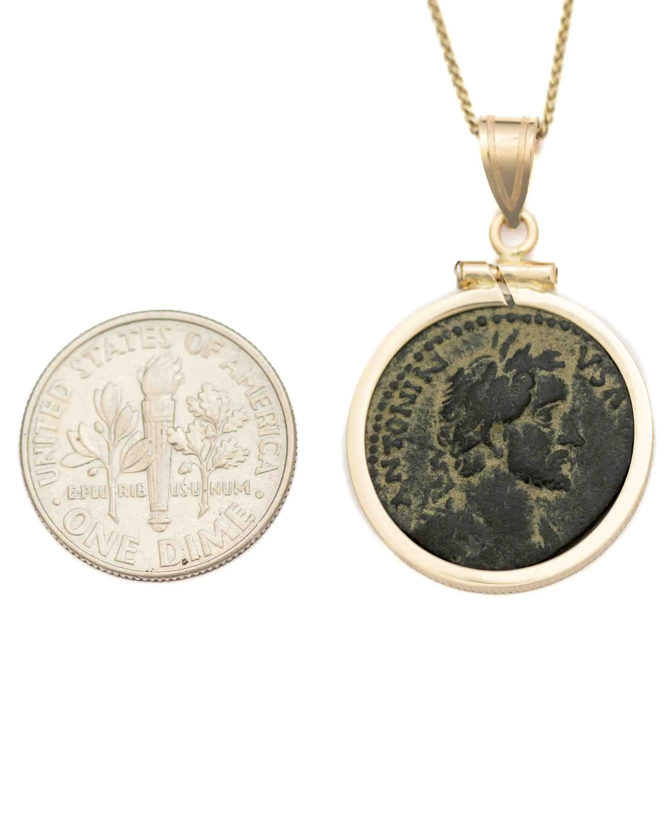 10k Gold Genuine Ancient Roman Coin Necklace (Antoninus Pius/Athena; 138-161 A.D.)