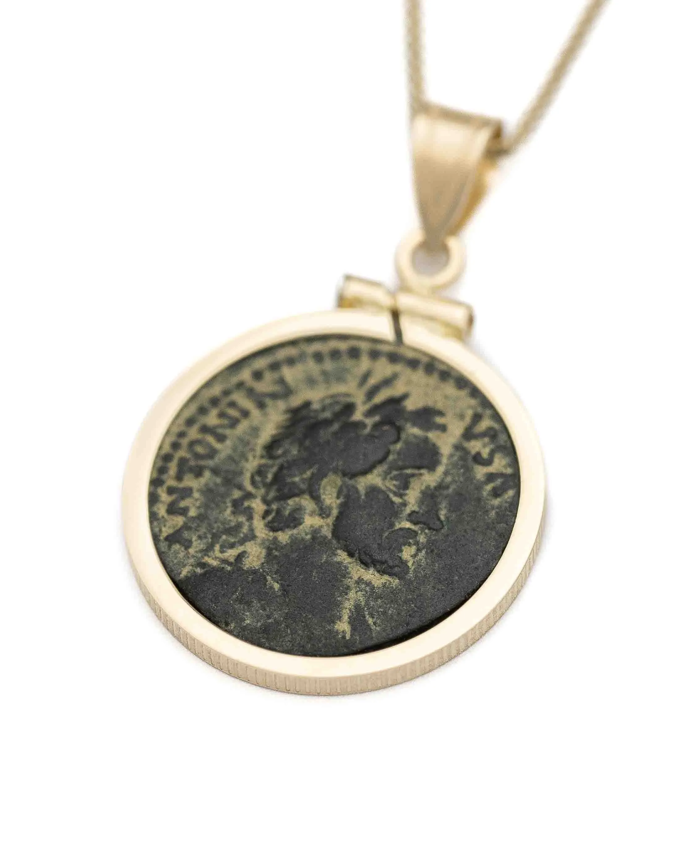 10k Gold Genuine Ancient Roman Coin Necklace (Antoninus Pius/Athena; 138-161 A.D.)