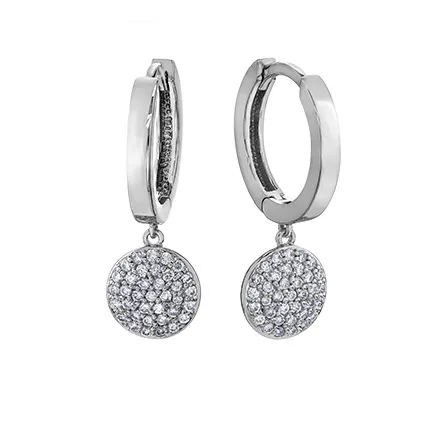 10K White Gold (0.30ct) Pavee Cluster Diamond Drop Earrings