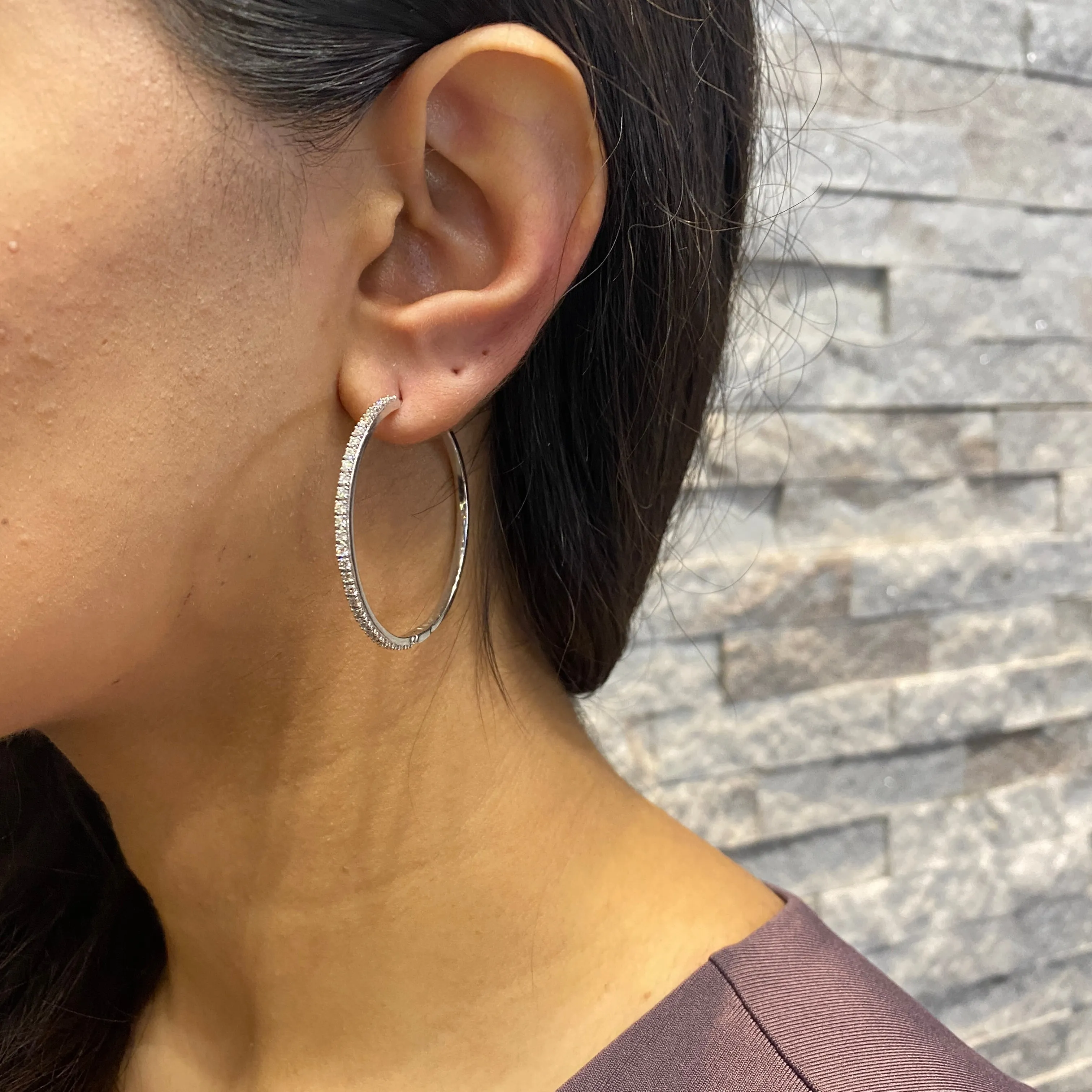 10K White Gold (1.00ct) Diamond Hoop Earrings