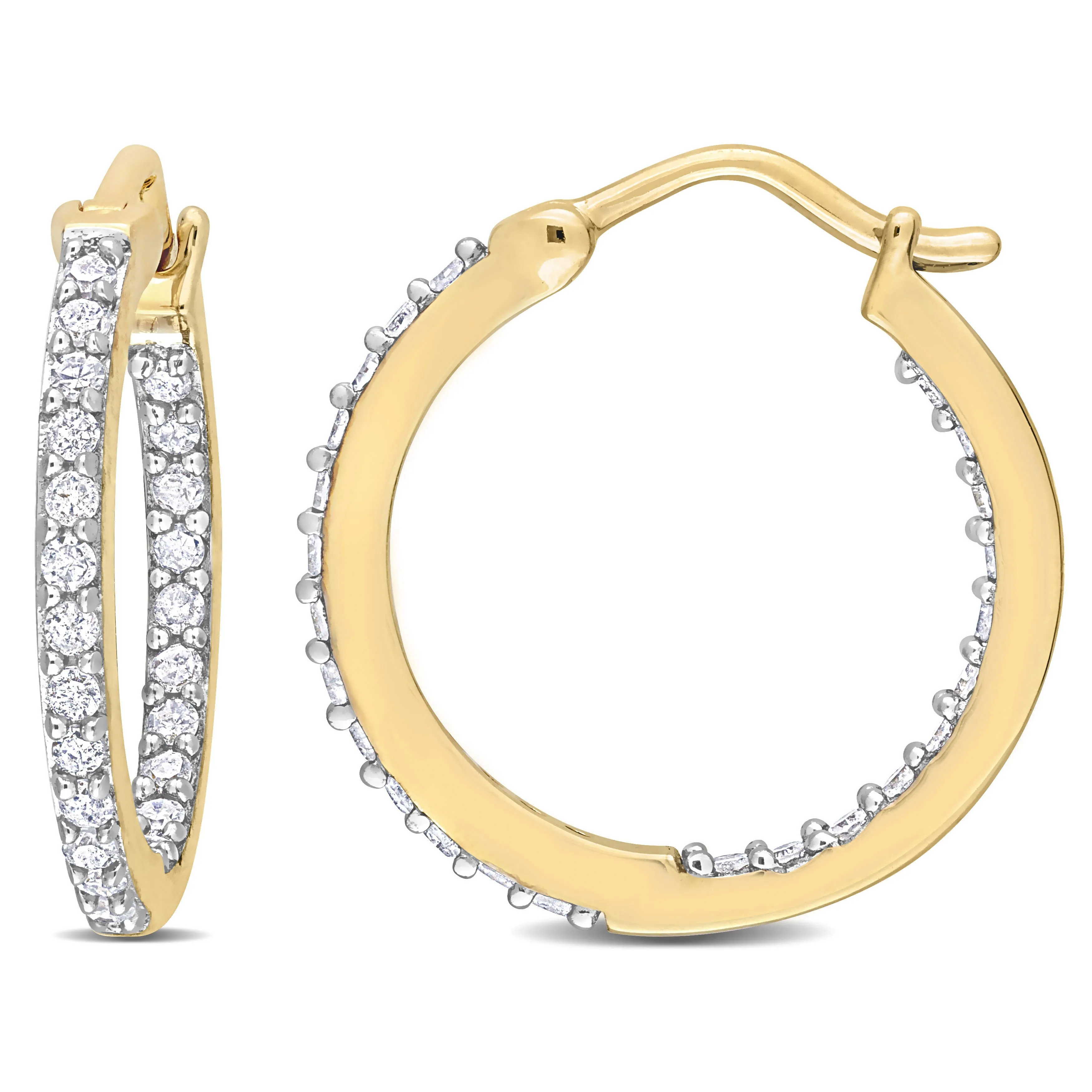 10K Yellow Gold Inside Outside Diamond Hoop Earrings