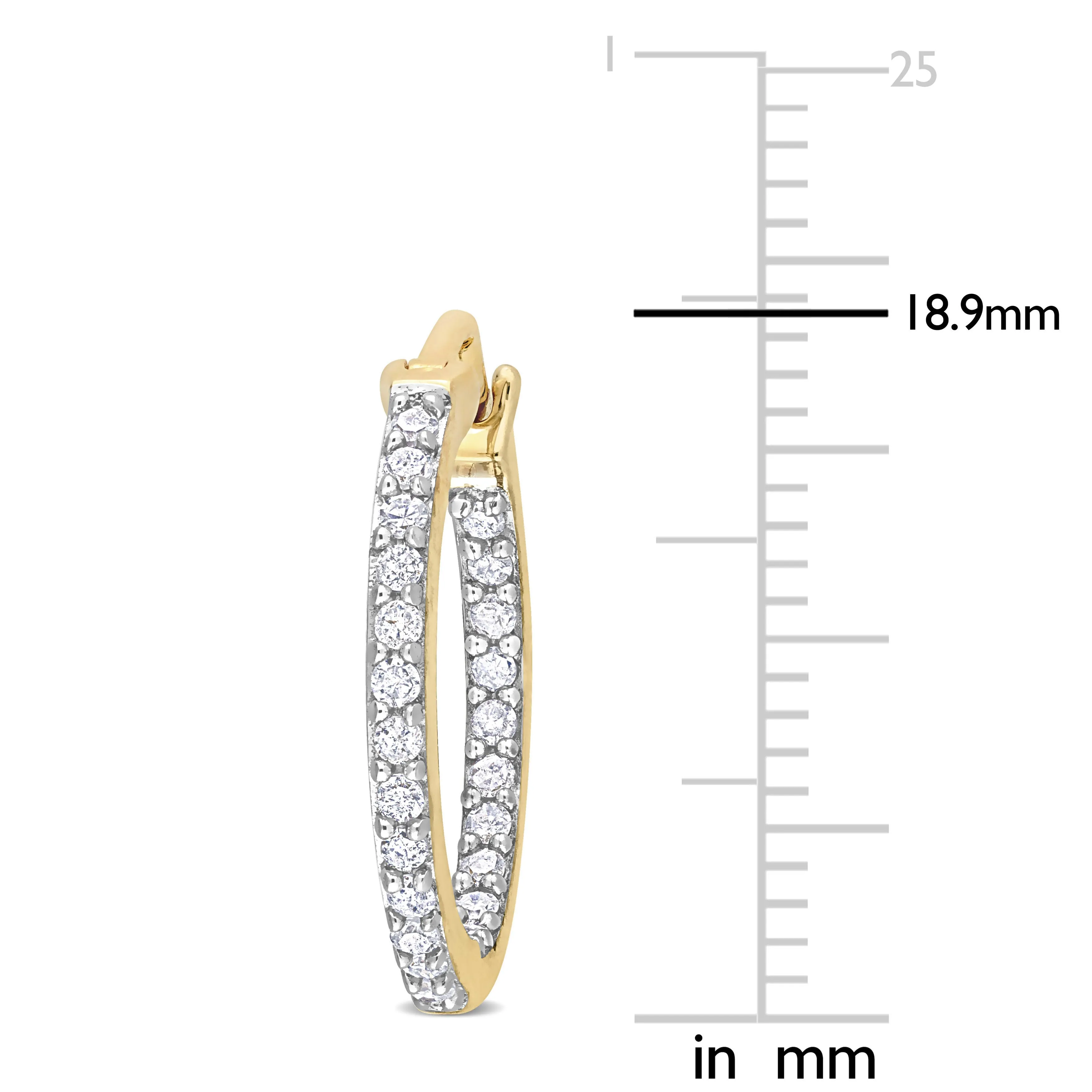 10K Yellow Gold Inside Outside Diamond Hoop Earrings