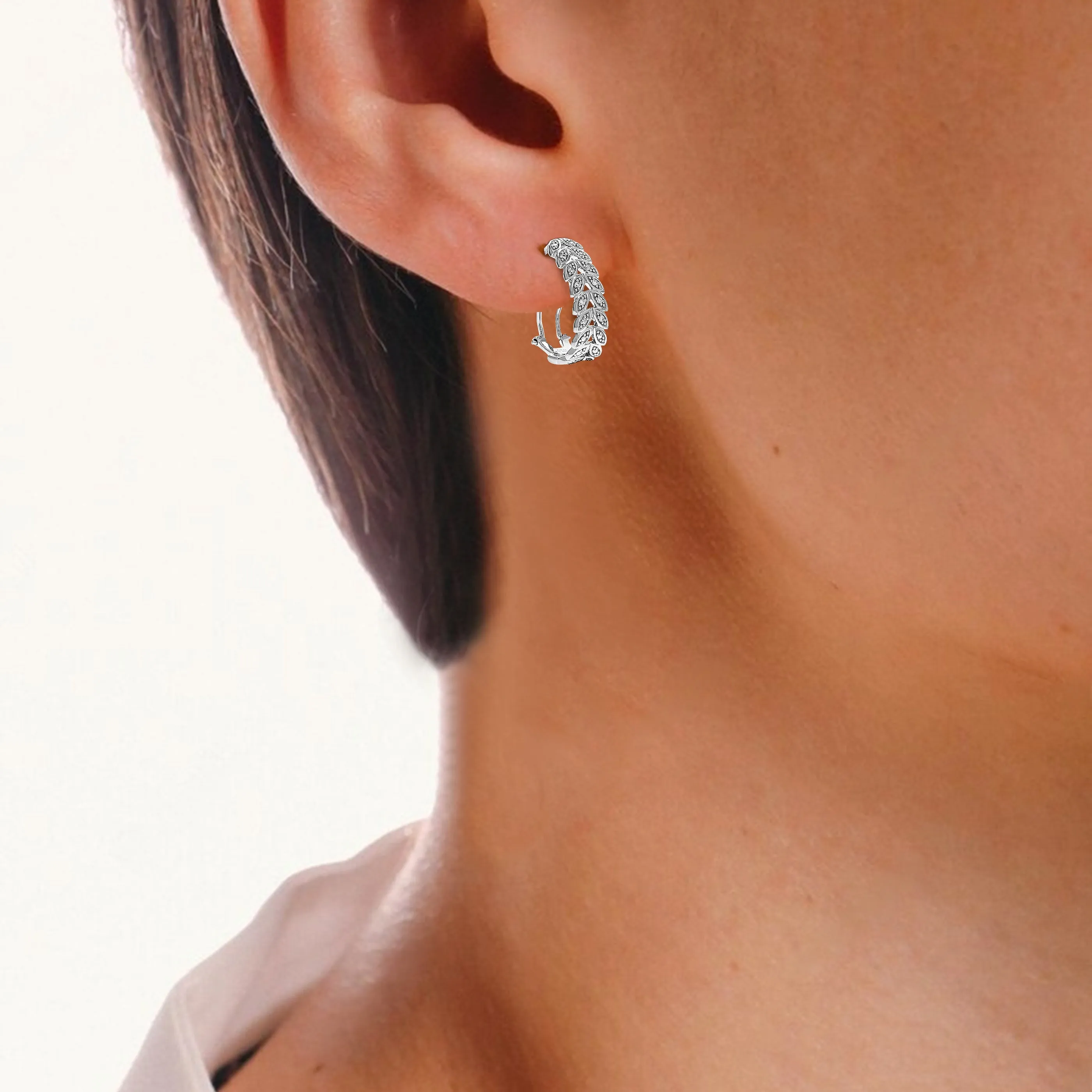1/10 cttw Lab Grown Diamond Vine Hoop Earrings in Sterling Silver