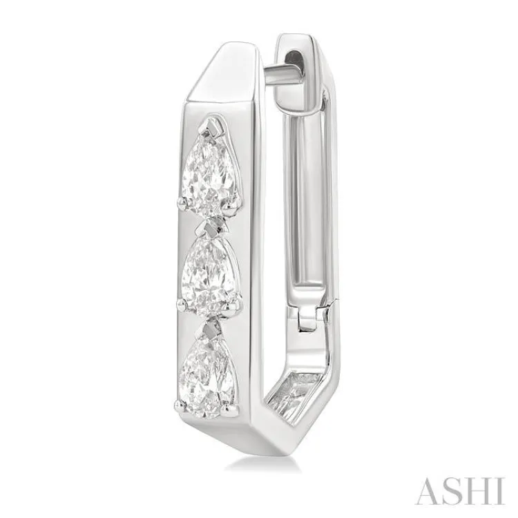 1/2 ctw Pear Cut Diamond Hexagonal Fashion Hoop Earrings in 14K White Gold