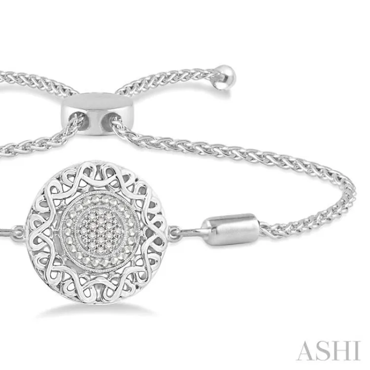 1/20 ctw Circular Lattice Medallion Round Cut Diamond Sterling Silver Lariat Bracelet