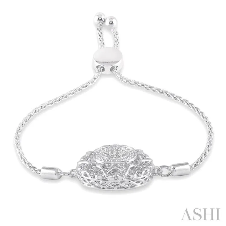 1/20 ctw Circular Lattice Medallion Round Cut Diamond Sterling Silver Lariat Bracelet