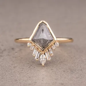1.23 Carat Salt and Pepper Geo Kite Diamond Engagement Ring, Bezel Wren Setting, 14K Yellow Gold