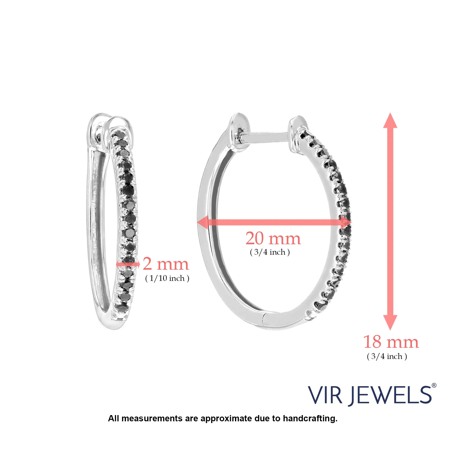1/4 cttw Black Diamond Classic Hoop Earrings in Sterling Silver