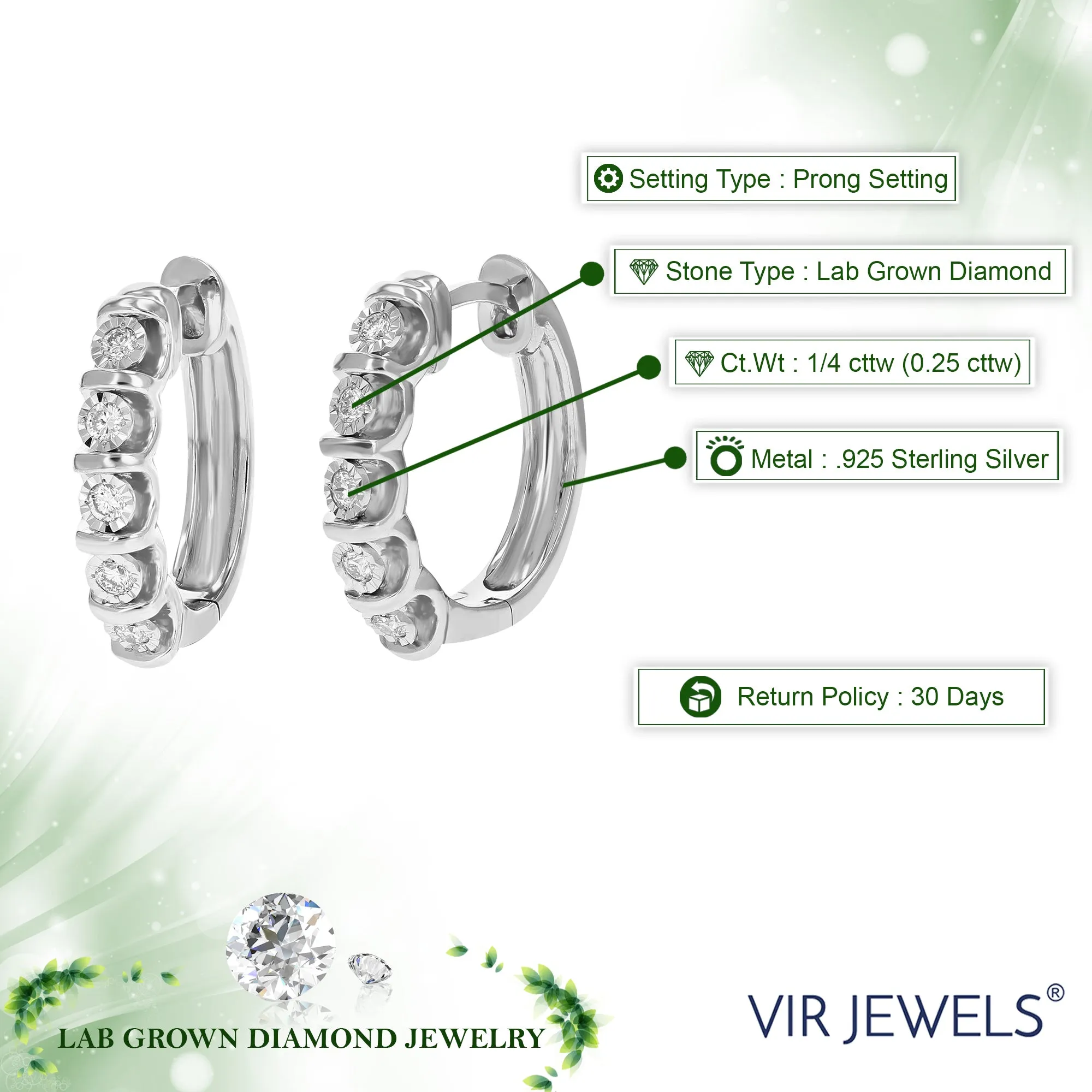 1/4 cttw Lab Grown Bezel Diamond Hoop Earrings in Sterling Silver