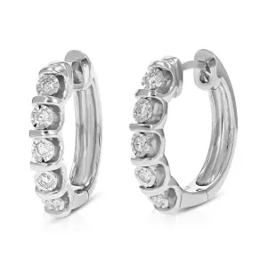 1/4 cttw Lab Grown Bezel Diamond Hoop Earrings in Sterling Silver