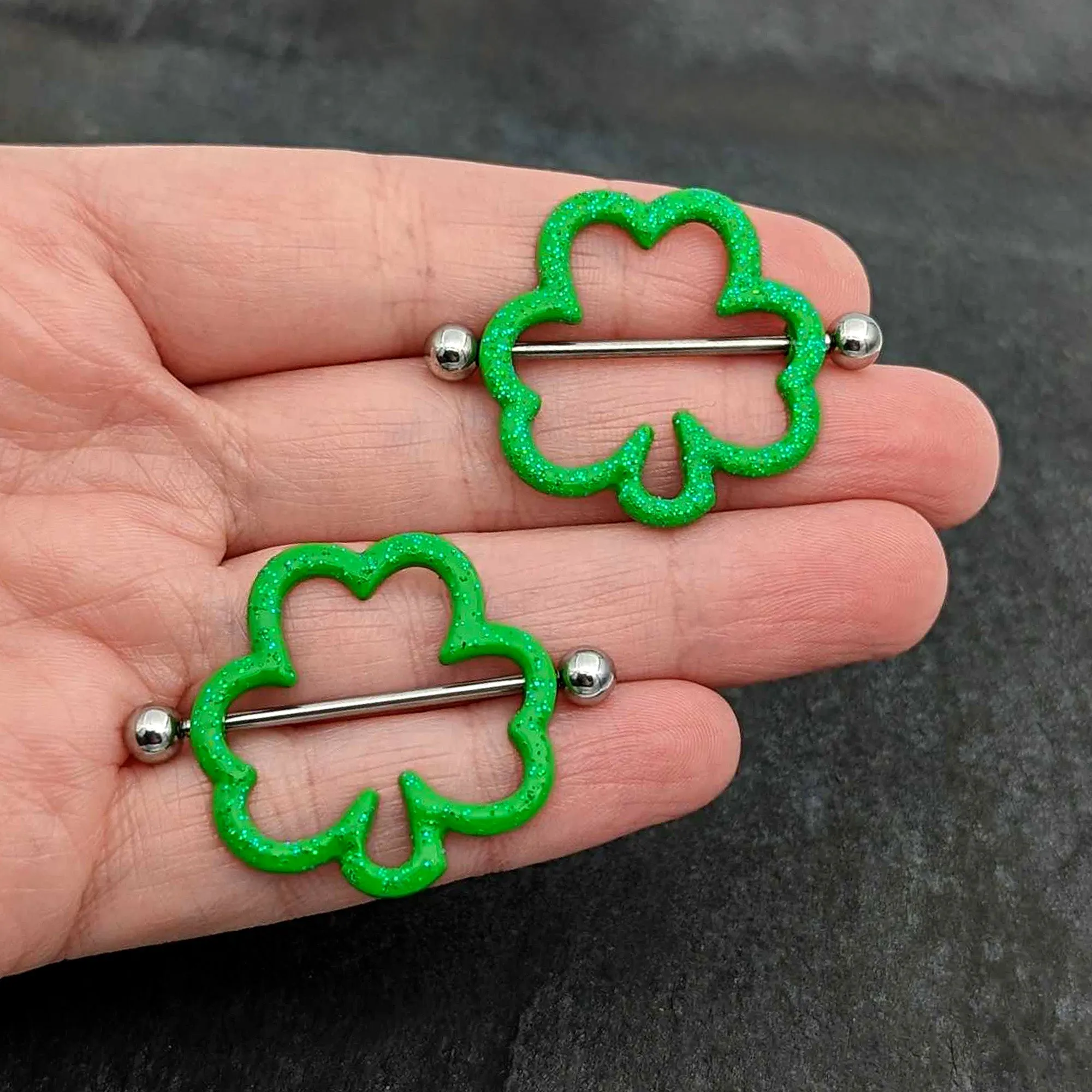 14 Gauge 1 3/16 Lucky Shamrock St Patricks Day Green Nipple Shield Set