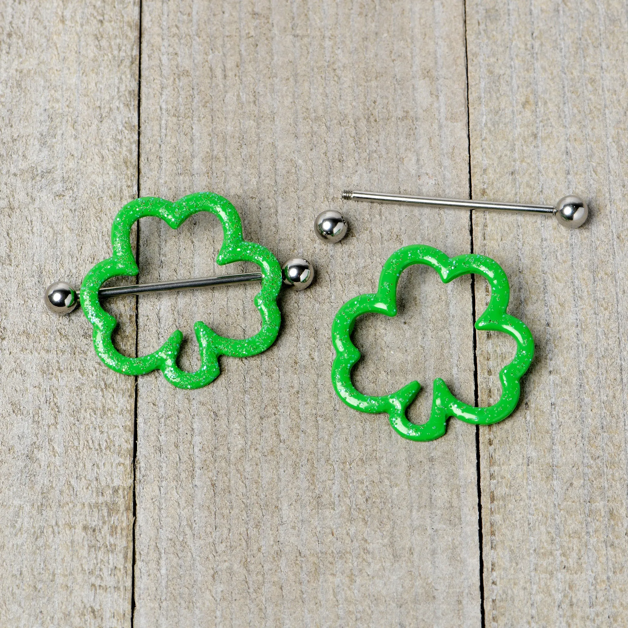 14 Gauge 1 3/16 Lucky Shamrock St Patricks Day Green Nipple Shield Set
