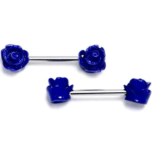 14 Gauge 1/2 Open Bloom Rose Purple Barbell Nipple Ring Set
