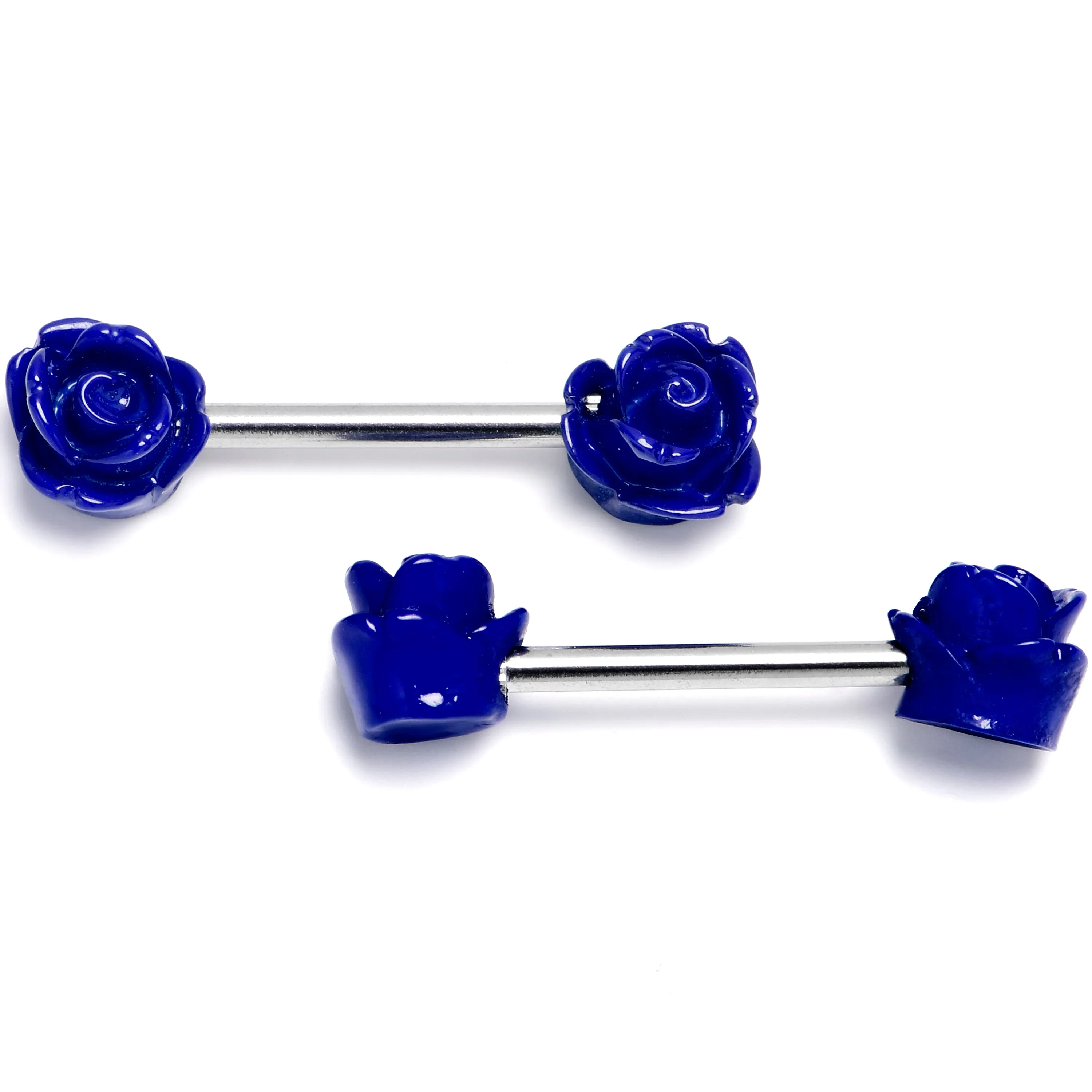 14 Gauge 1/2 Open Bloom Rose Purple Barbell Nipple Ring Set