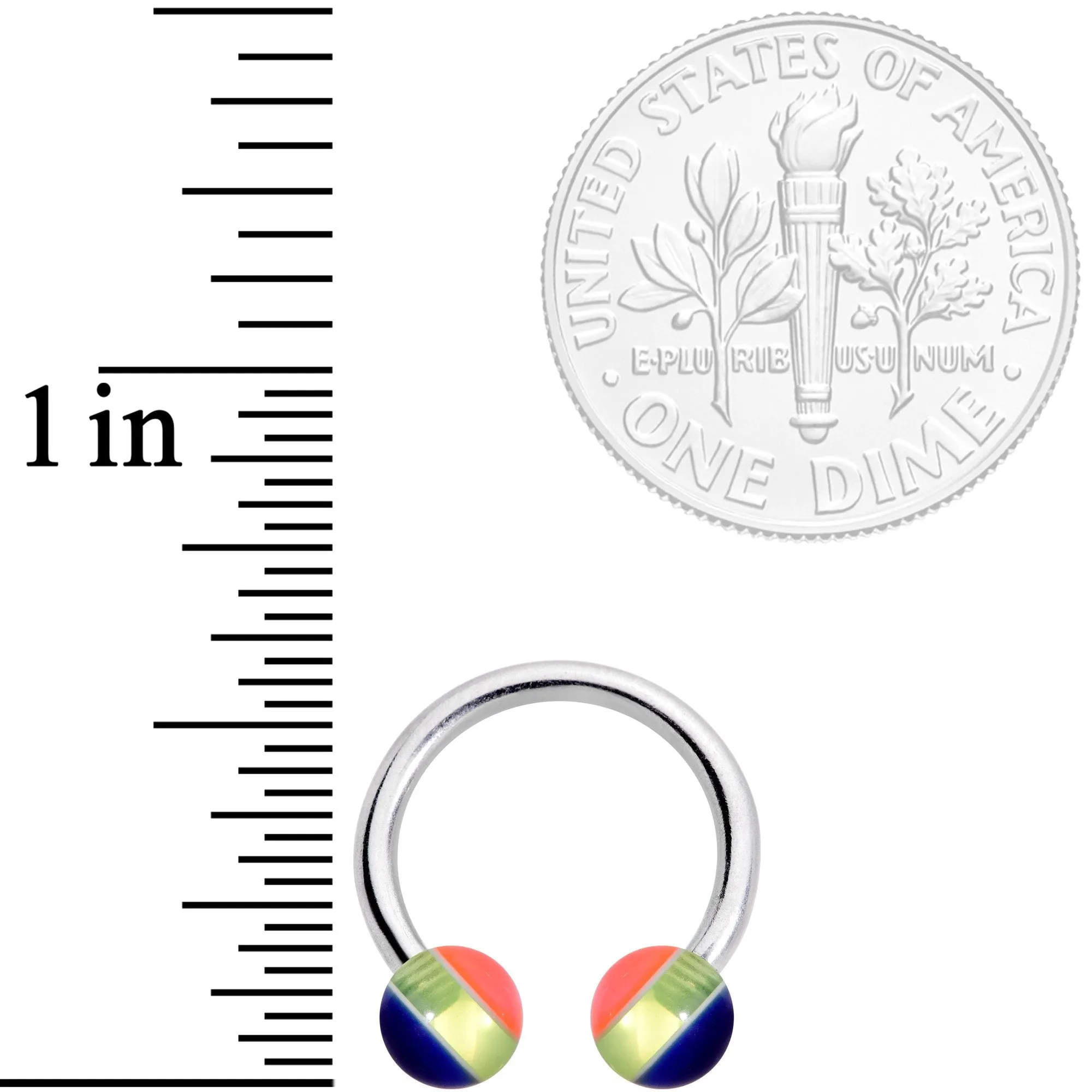 14 Gauge 7/16 Deco Stripe Acrylic Ball Horseshoe Circular Barbell