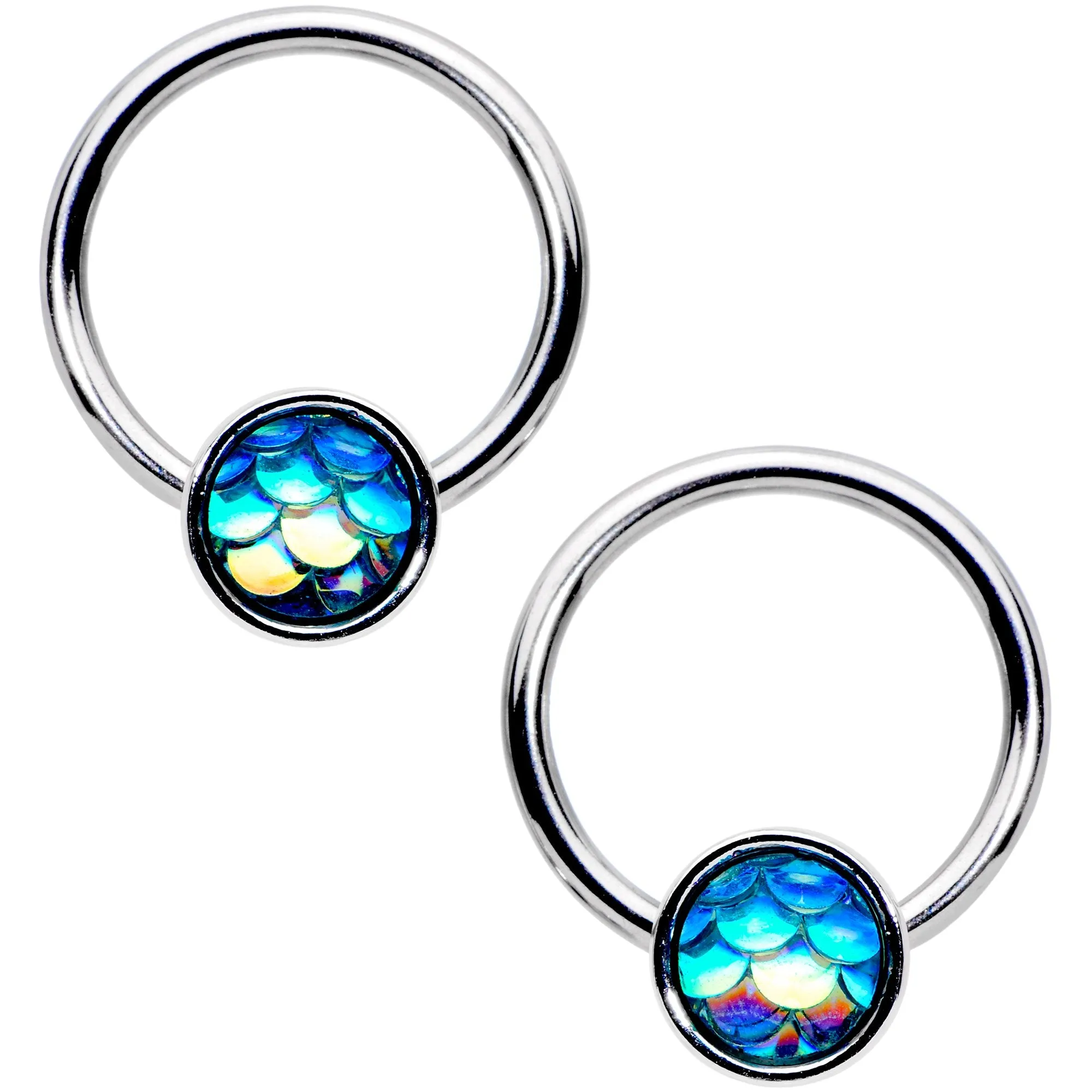 14 Gauge Clear Gem Mermaid Scale BCR Captive Nipple Ring Set of 4