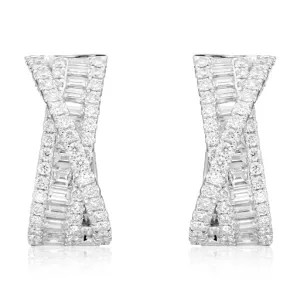 1.48ct tw Baguette   Round Diamond Hoop Earrings