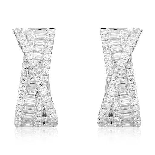 1.48ct tw Baguette   Round Diamond Hoop Earrings