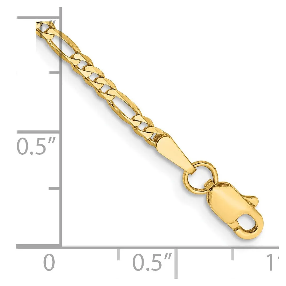 14K 7 inch 2.25mm Flat Figaro with Lobster Clasp Bracelet