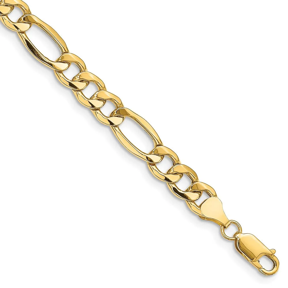 14K 7 inch 8.5mm Semi-Solid Figaro with Lobster Clasp Bracelet