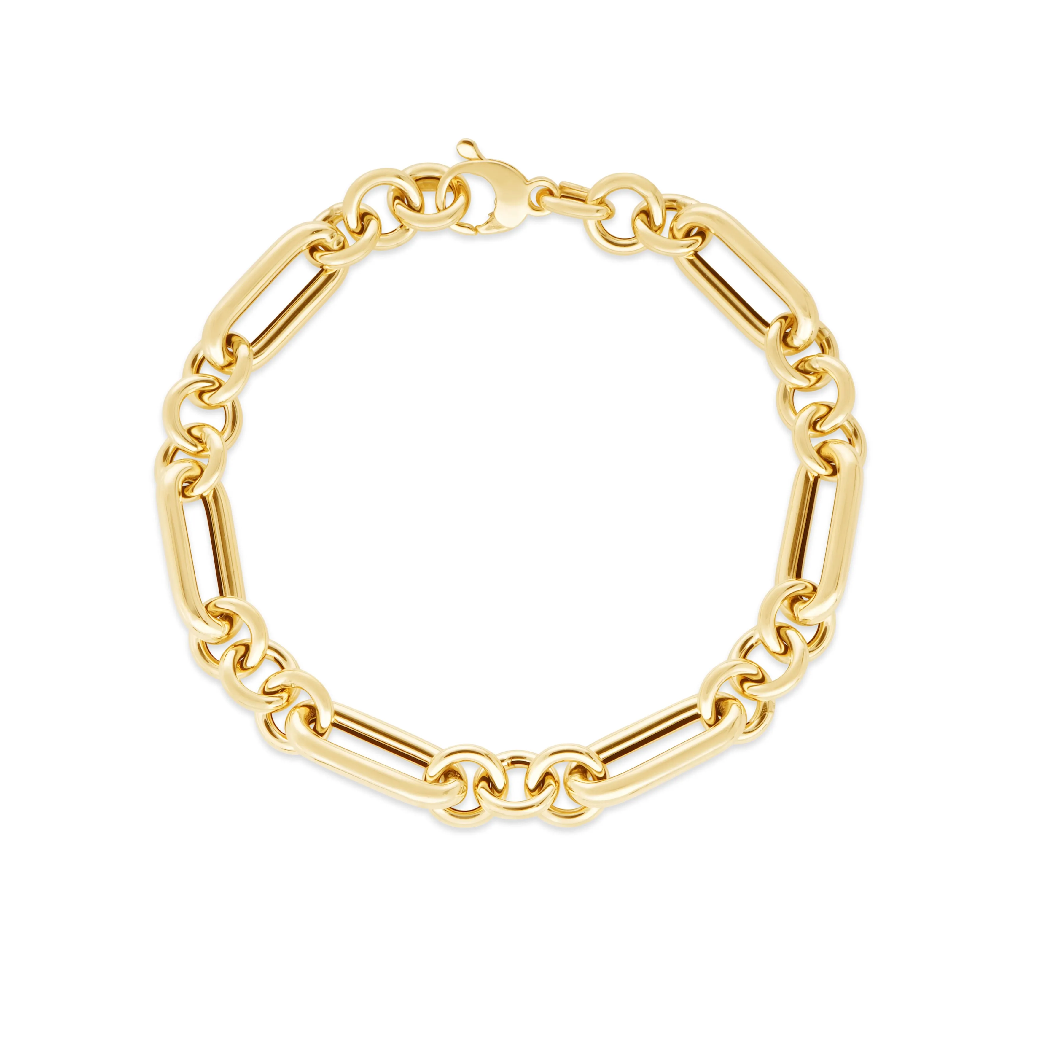 14K Gold Chunky Paperclip And Round Link Bracelet