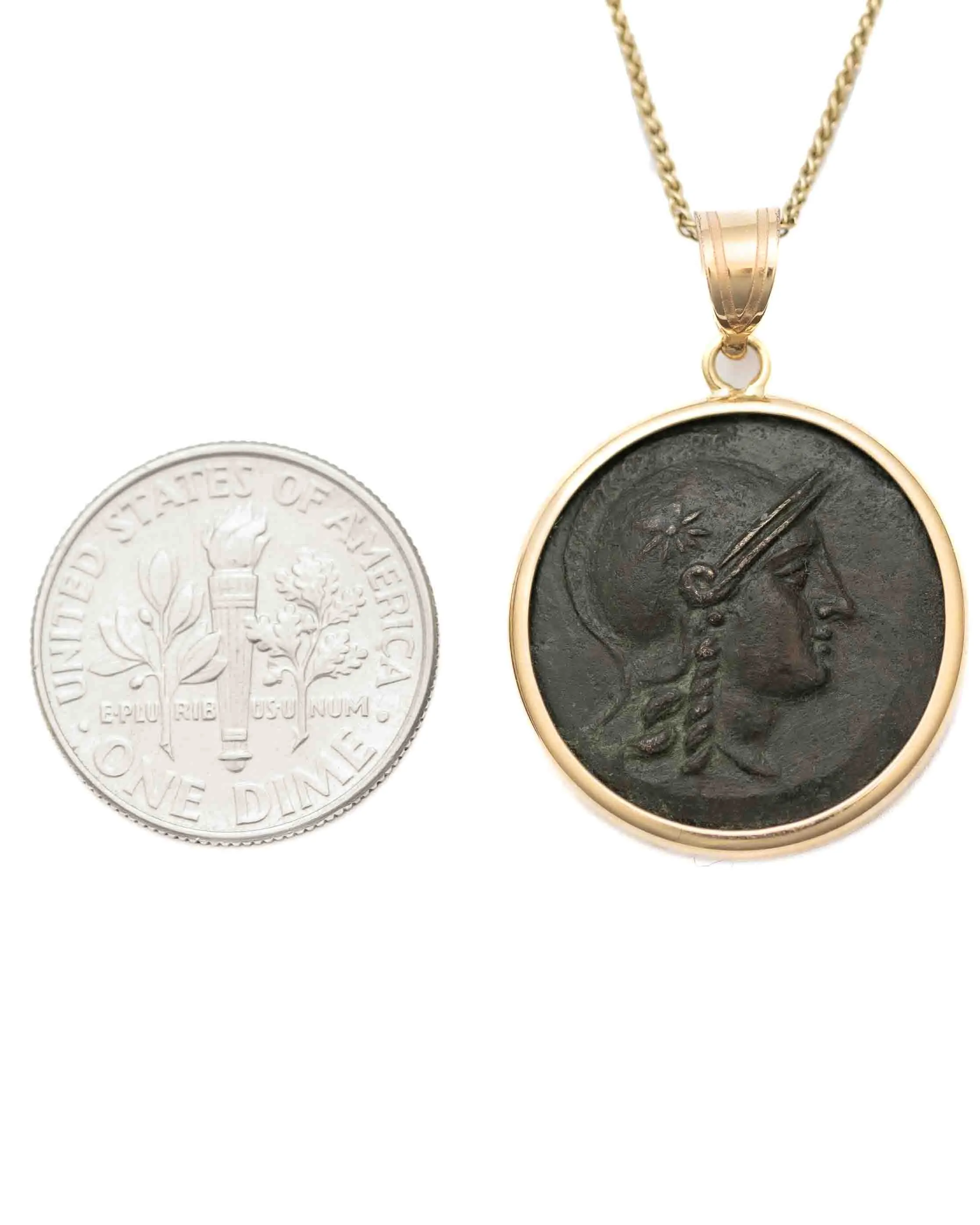 14k Gold Genuine Ancient Greek Coin Necklace (Athena/Owl; 200-133 B.C.)