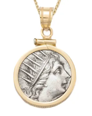 14k Gold Genuine Ancient Greek Coin Necklace (Helios; 88-84 B.C.)