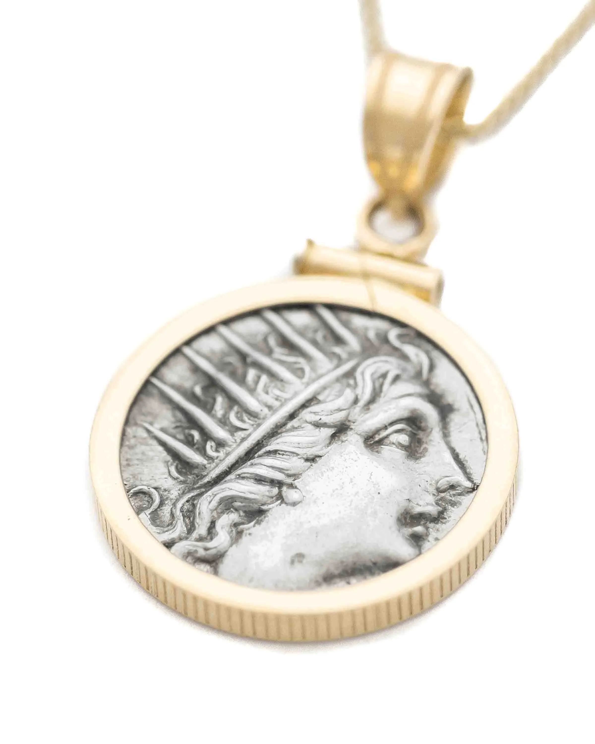 14k Gold Genuine Ancient Greek Coin Necklace (Helios; 88-84 B.C.)