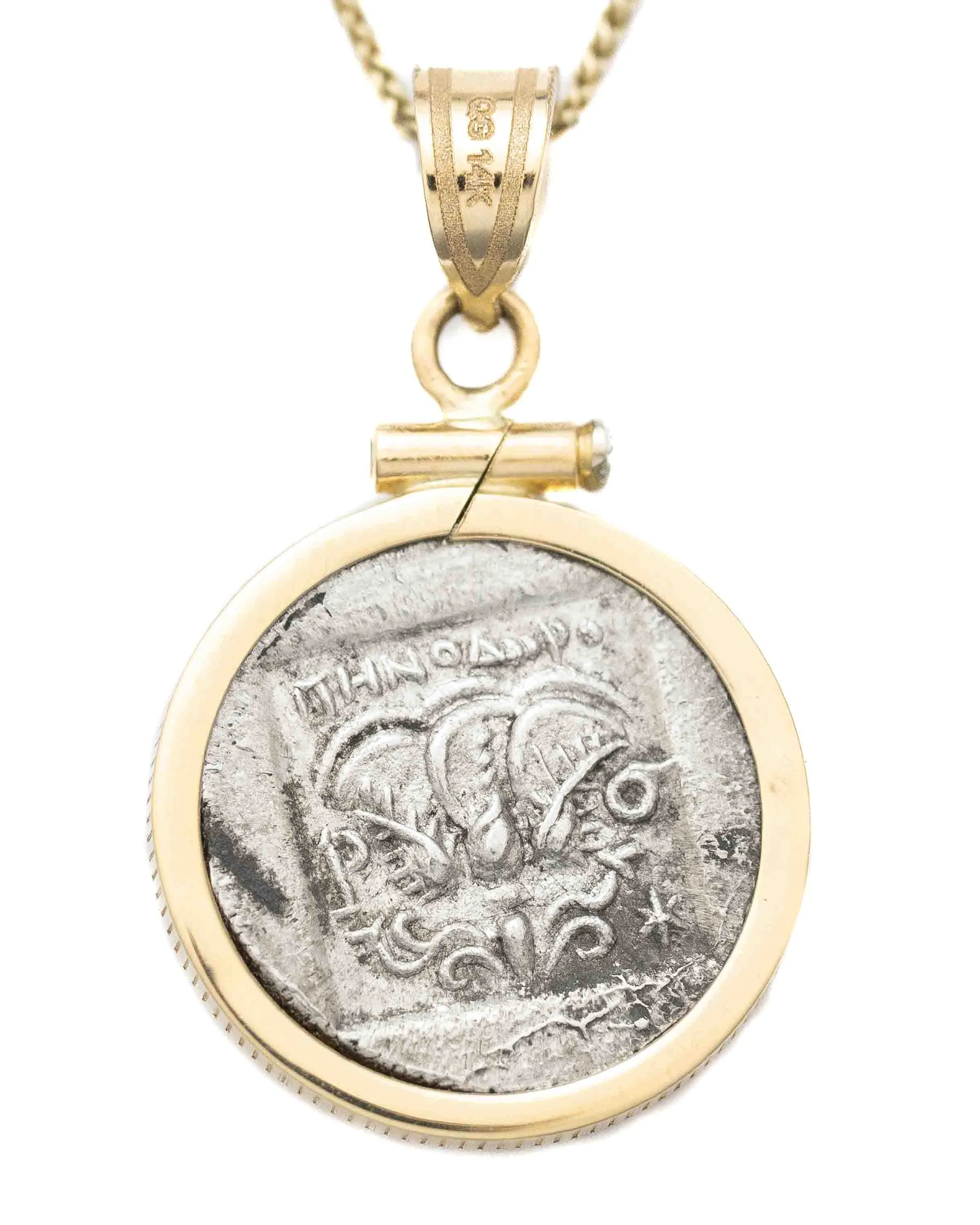 14k Gold Genuine Ancient Greek Coin Necklace (Helios; 88-84 B.C.)