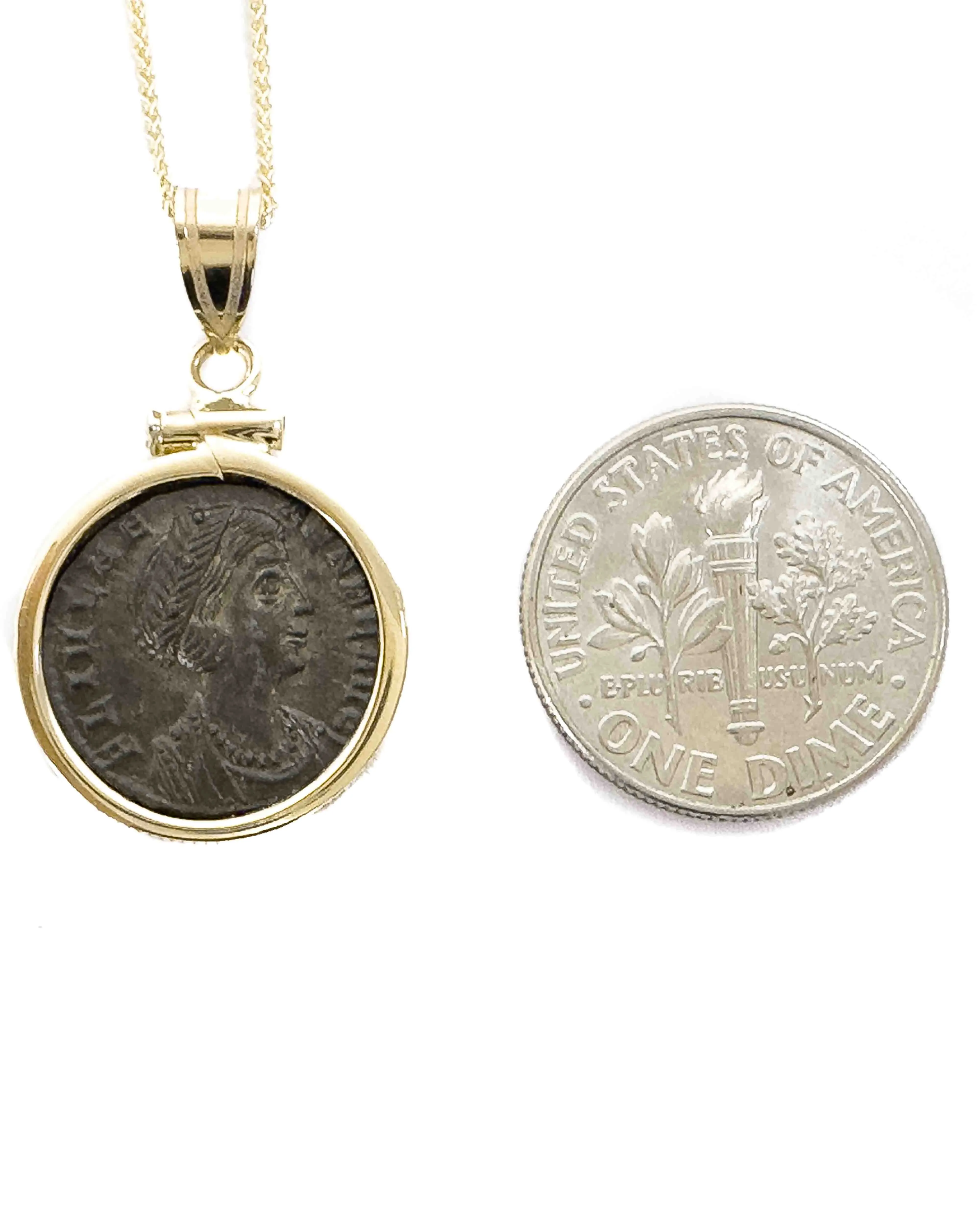 14k Gold Genuine Ancient Roman Coin Necklace (Helena; 330 A.D.)