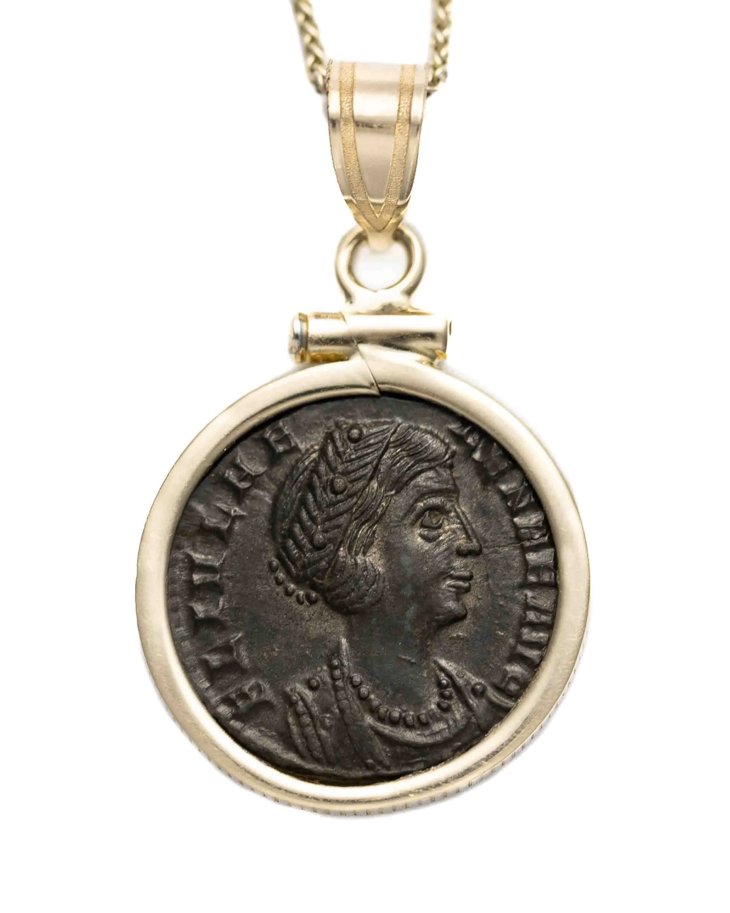 14k Gold Genuine Ancient Roman Coin Necklace (Helena; 330 A.D.)
