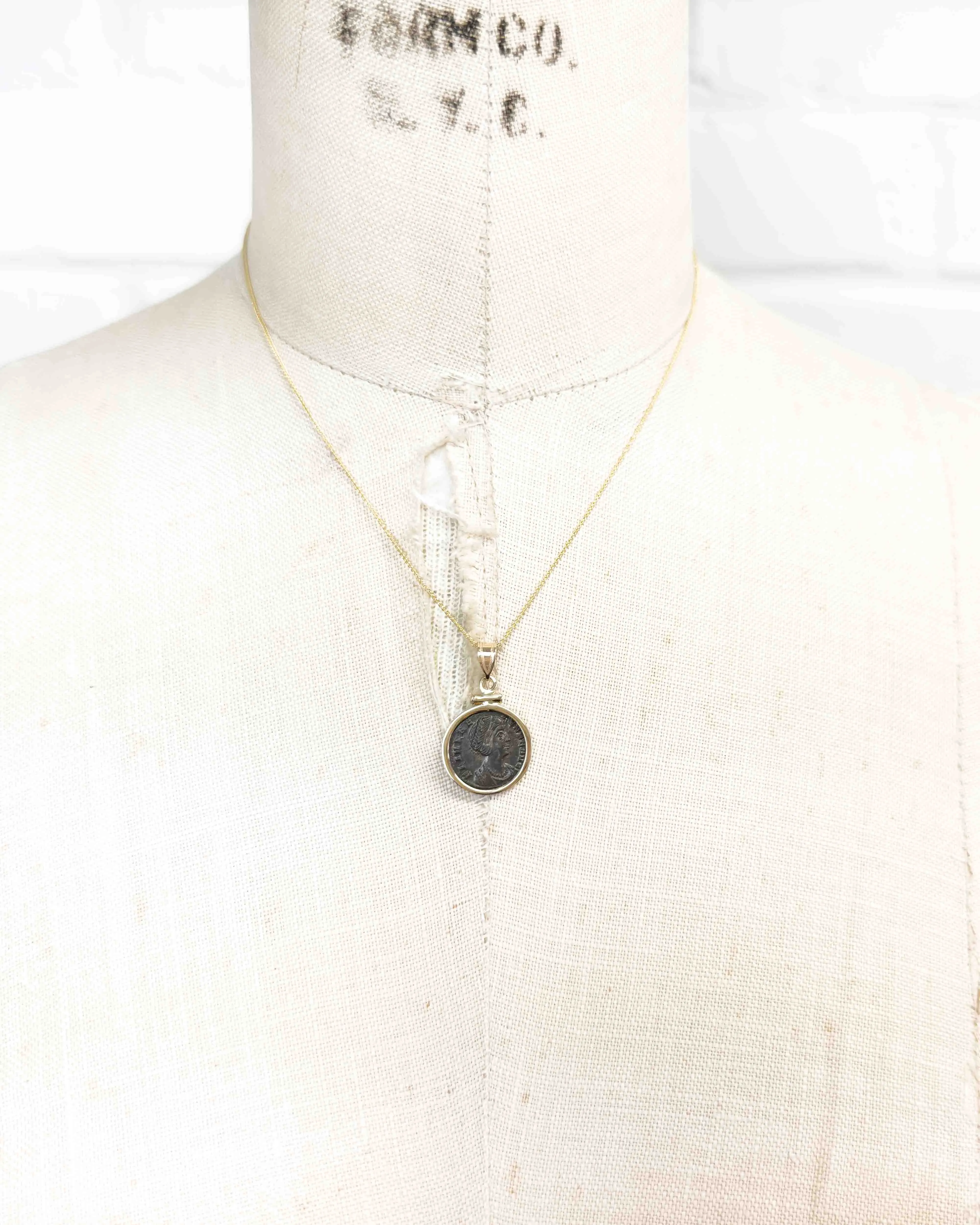 14k Gold Genuine Ancient Roman Coin Necklace (Helena; 330 A.D.)