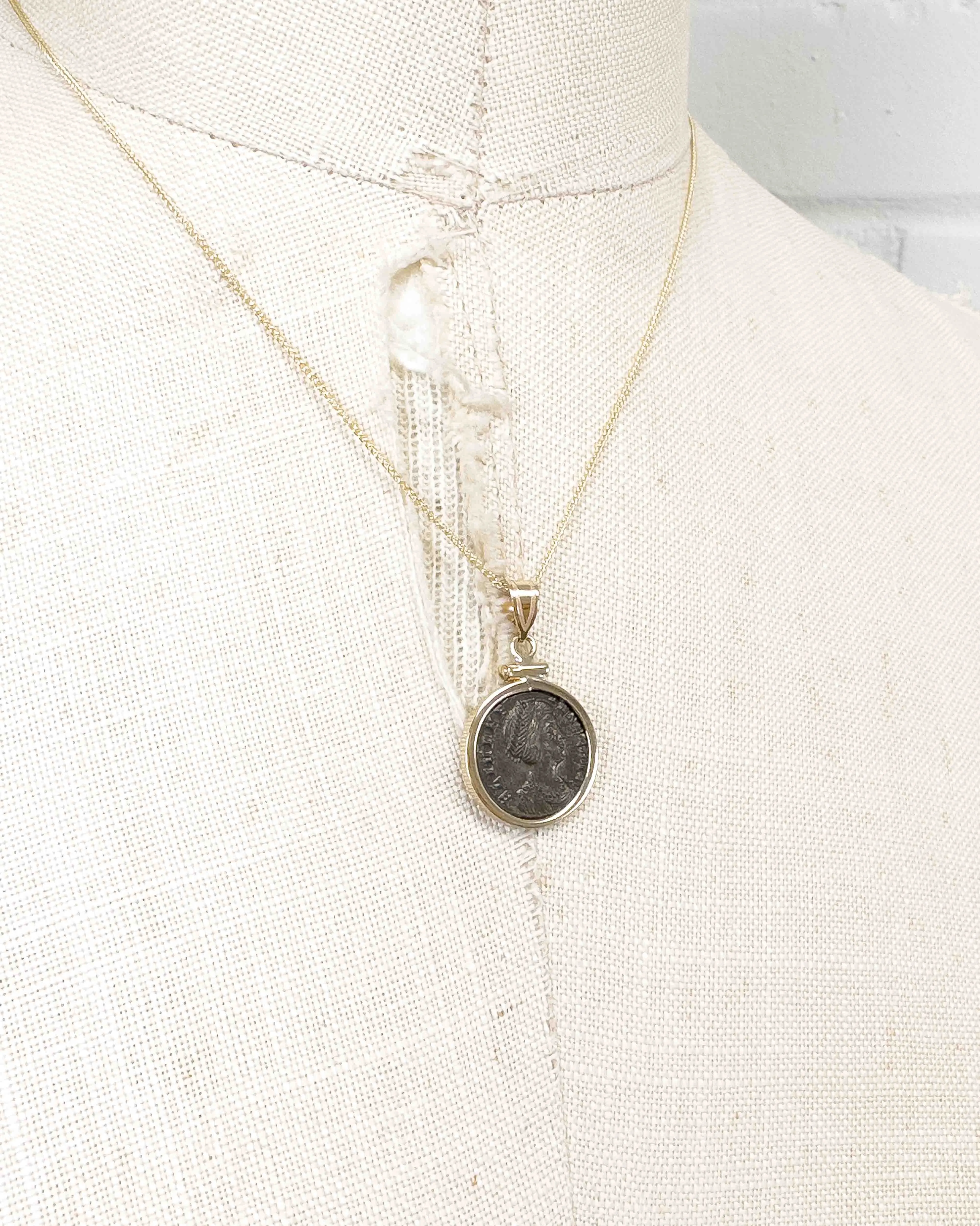 14k Gold Genuine Ancient Roman Coin Necklace (Helena; 330 A.D.)