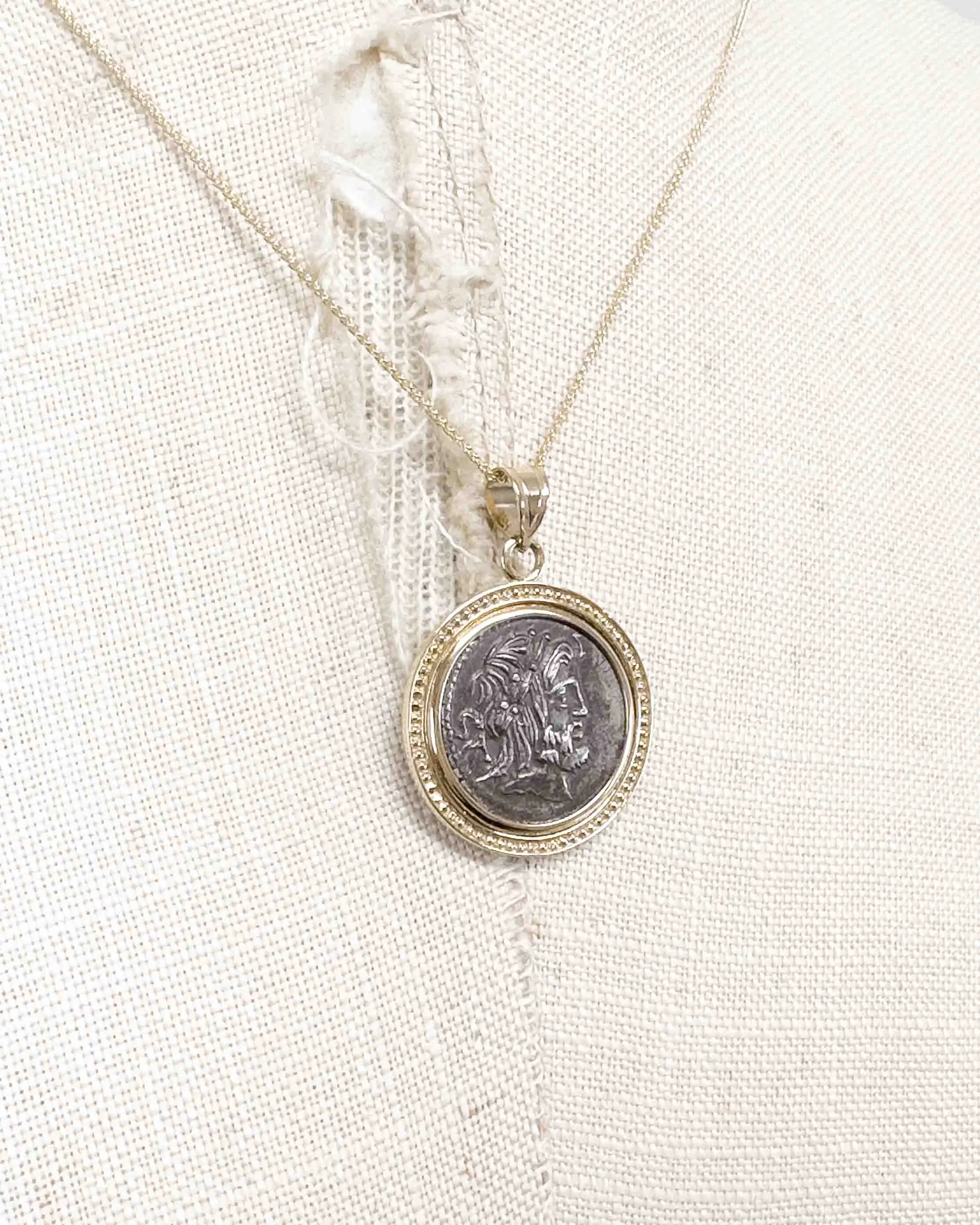 14k Gold Genuine Ancient Roman Coin Necklace (Jupiter; 80 B.C.)