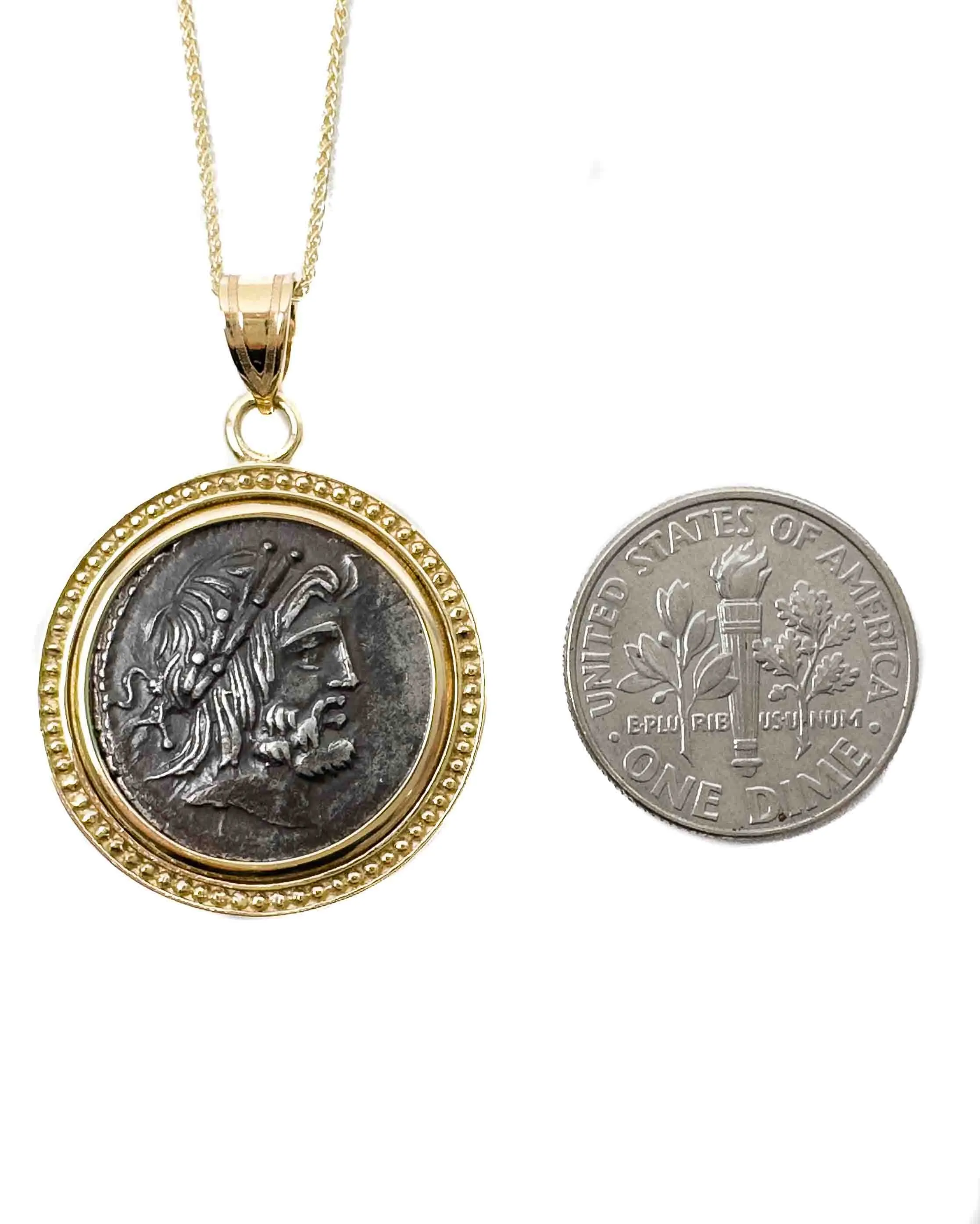 14k Gold Genuine Ancient Roman Coin Necklace (Jupiter; 80 B.C.)
