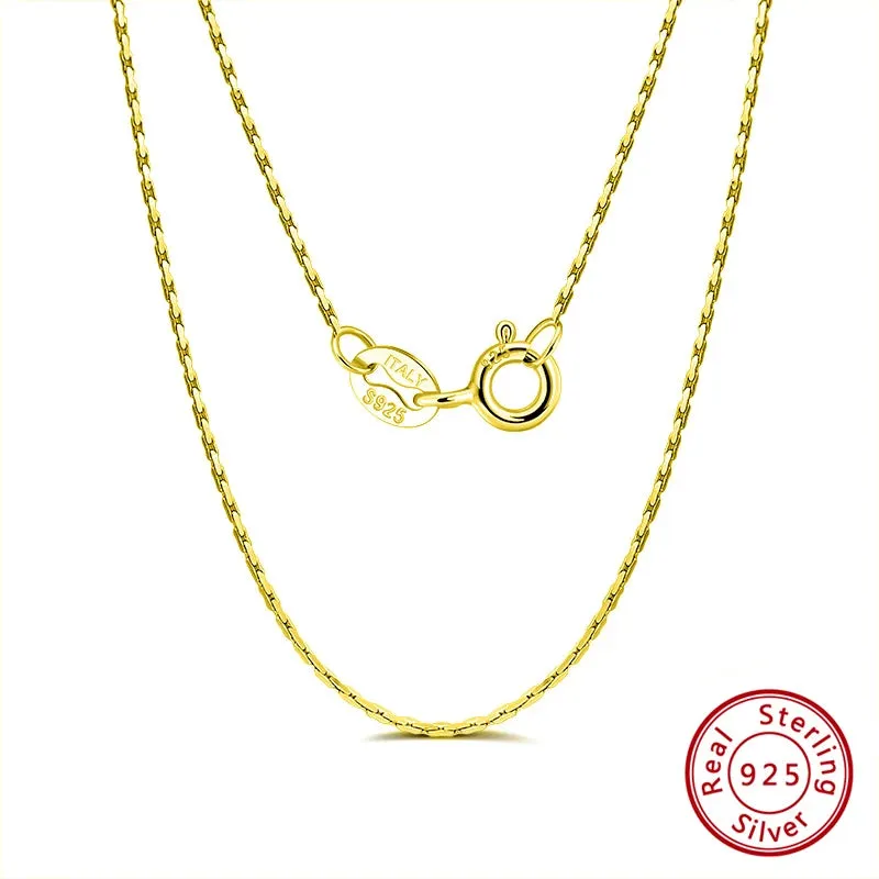 14K Gold Plated 925 Sterling Silver 0.6mm Bamboo Link Thin Chain for Women