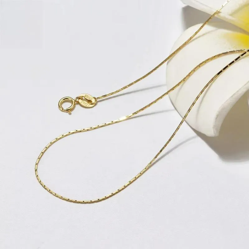 14K Gold Plated 925 Sterling Silver 0.6mm Bamboo Link Thin Chain for Women