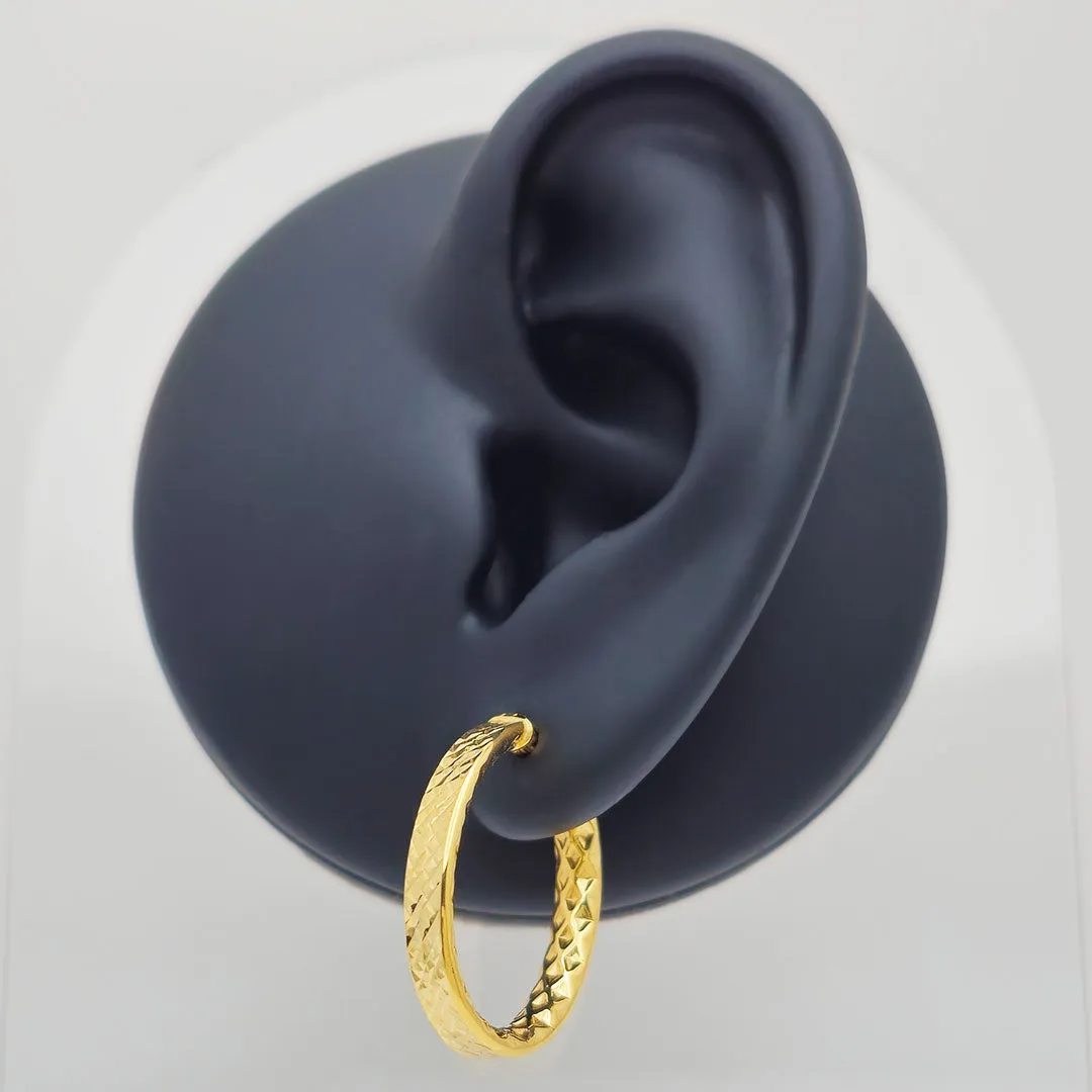 14k Oval Diamond Cut Hoop Earrings