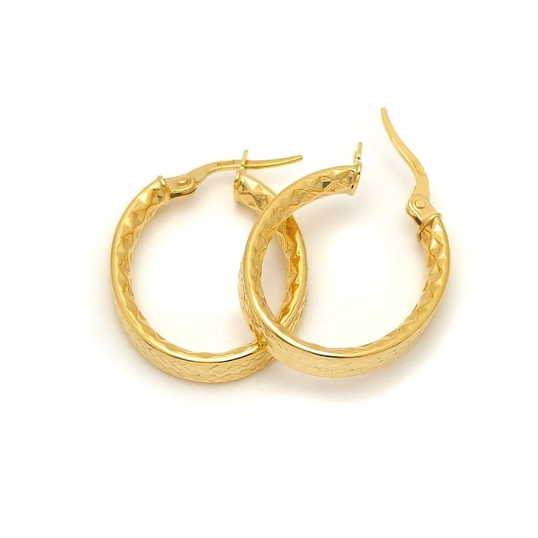 14k Oval Diamond Cut Hoop Earrings