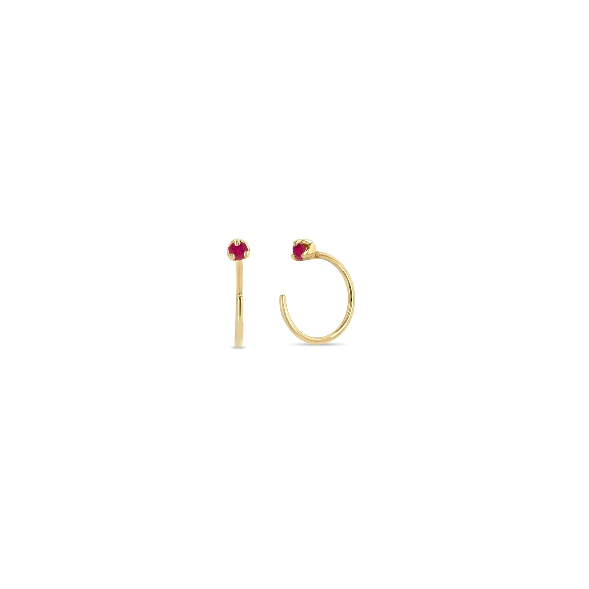14k Prong Ruby Reverse Huggie Hoop Earrings