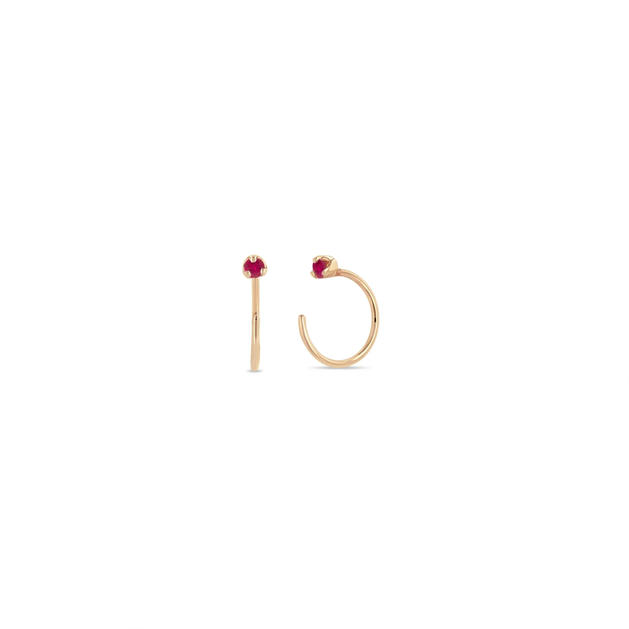 14k Prong Ruby Reverse Huggie Hoop Earrings