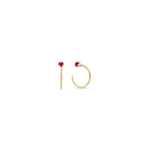 14k Prong Ruby Reverse Huggie Hoop Earrings